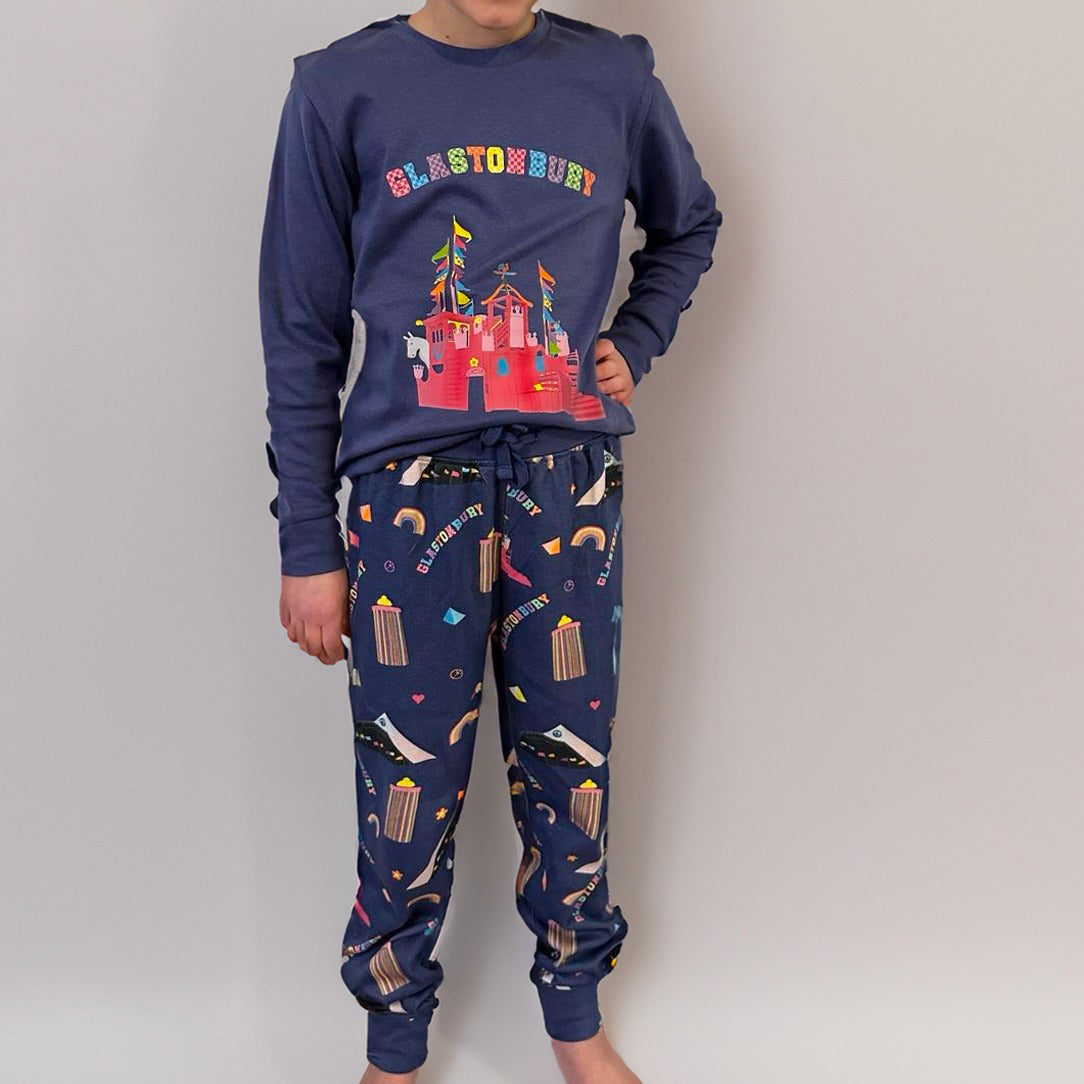 KIDS GLASTONBURY PRINT PINK CASTLE PYJAMAS (MADE WITH FAIRTRADE COTTON)