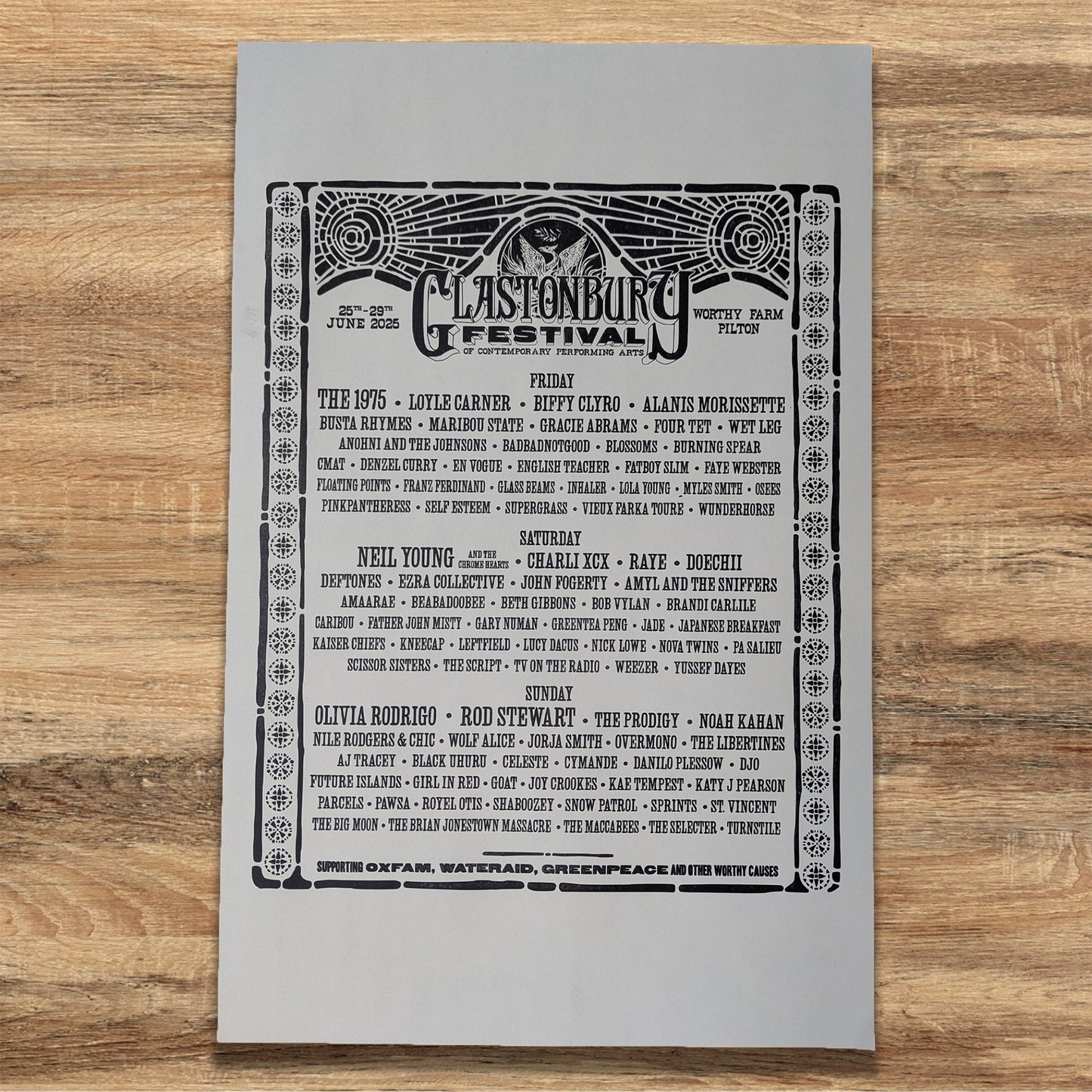 2025 MONO LINE UP GLASTONBURY FREE PRESS POSTER