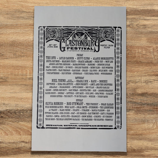 2025 MONO LINE UP GLASTONBURY FREE PRESS POSTER