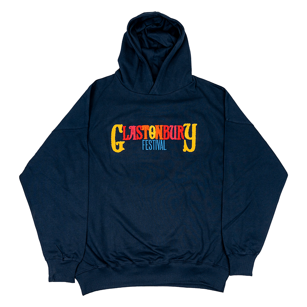 Glastonbury Navy Oversized Chenille Logo Hoody