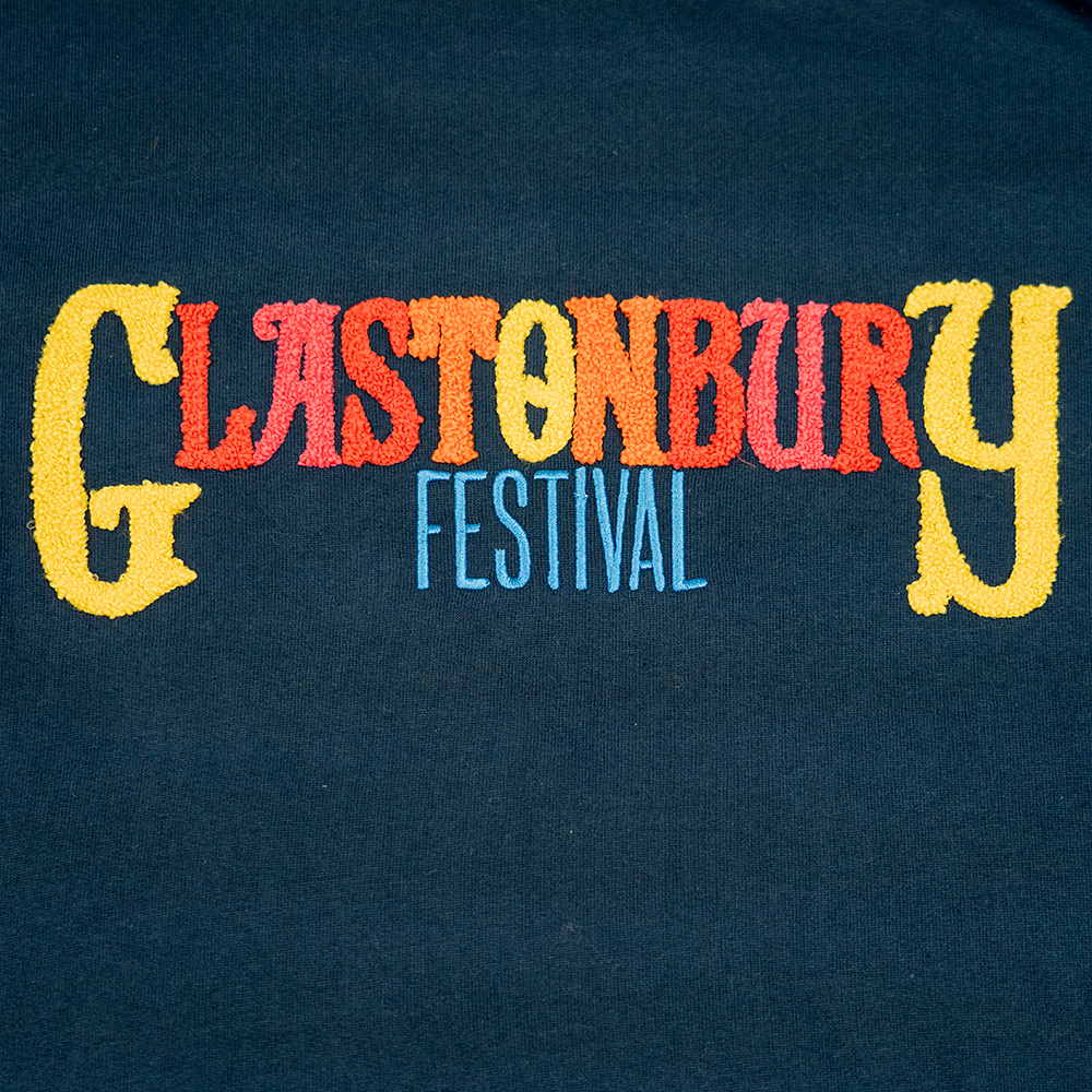 Glastonbury Navy Oversized Chenille Logo Hoody