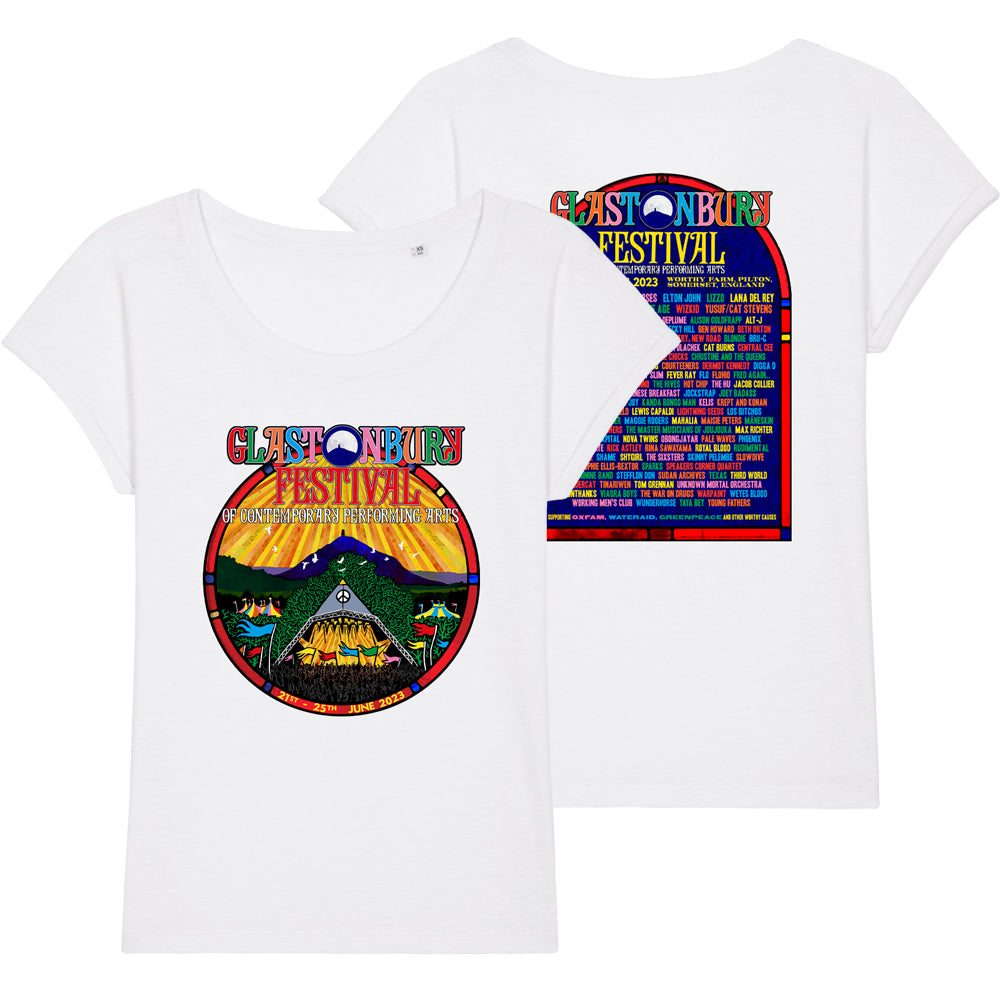 White 2023 Official Glastonbury Festival Capped Sleeve T-shirt