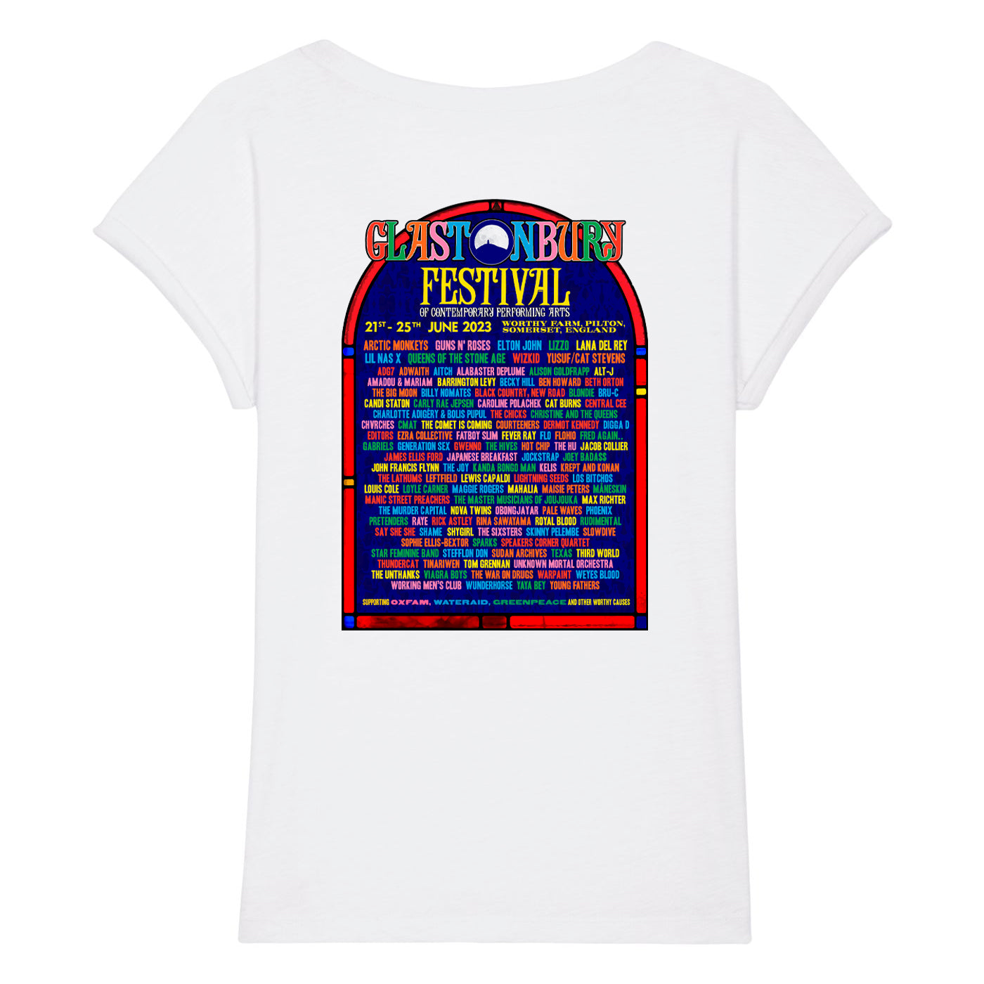 White 2023 Official Glastonbury Festival Capped Sleeve T-shirt