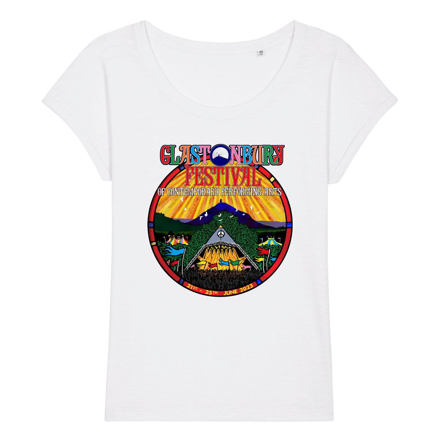 White 2023 Official Glastonbury Festival Capped Sleeve T-shirt