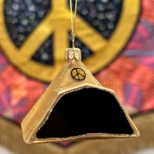 HANDMADE GOLD PYRAMID GLASS BAUBLE ORNAMENT