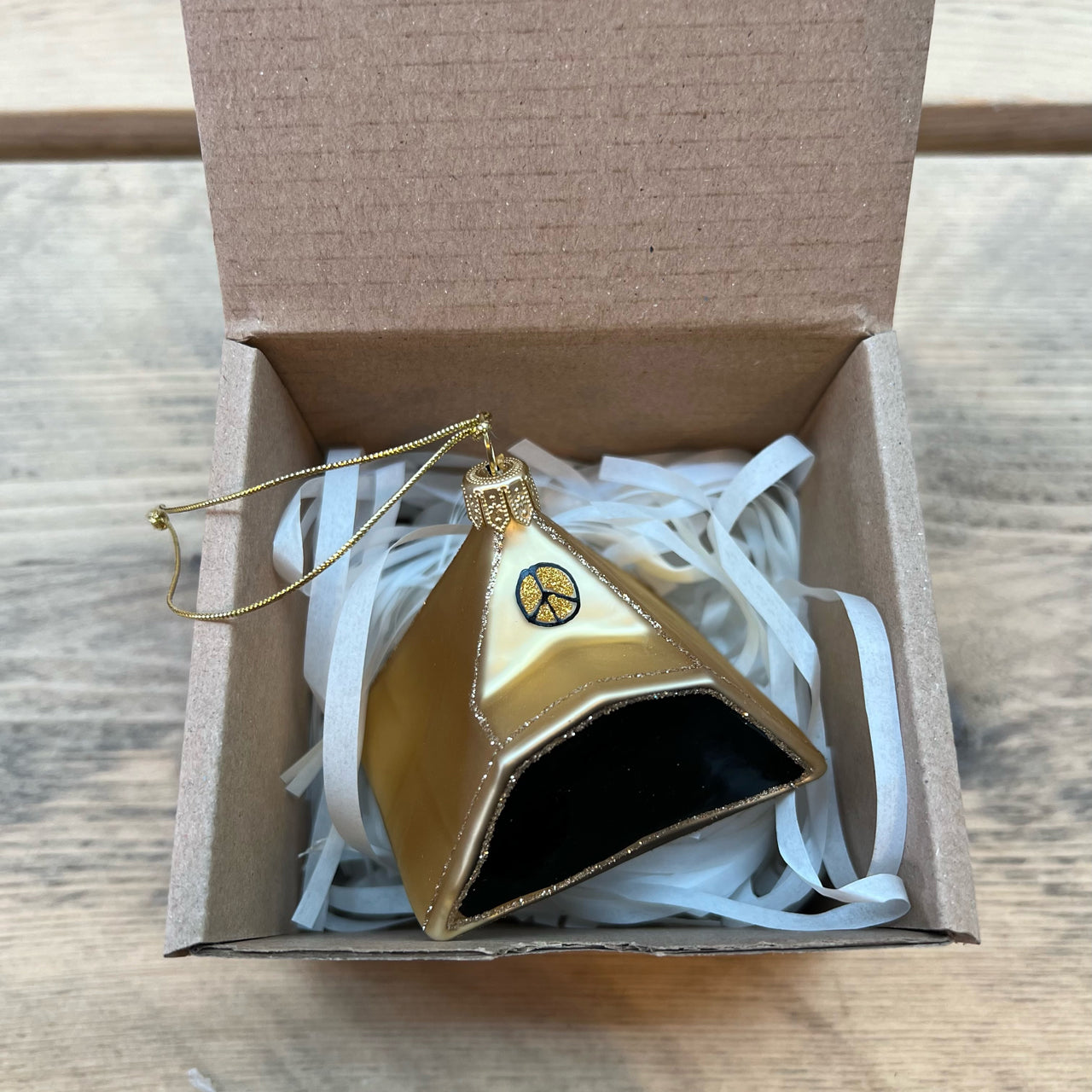 HANDMADE GOLD PYRAMID GLASS BAUBLE ORNAMENT