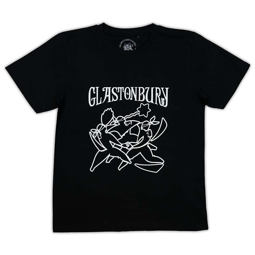 GLASTONBURY BLACK & WHITE DANCING FIGURES T-SHIRT (MADE WITH FAIRTRADE COTTON)