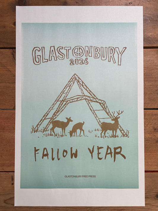 Teal and Brown 2026 Glastonbury Free Press Print