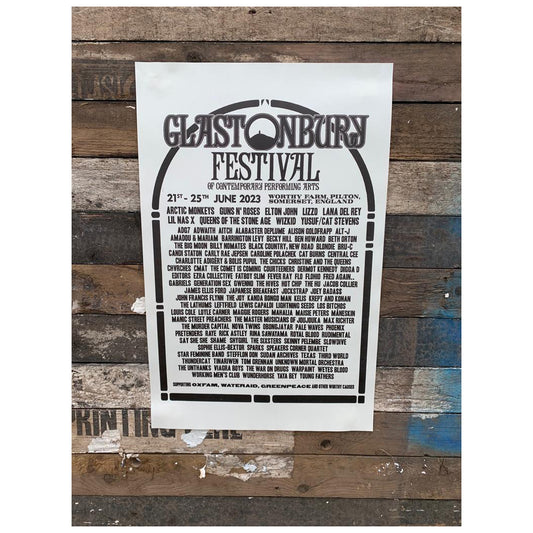 2023 GLASTONBURY FESTIVAL MONO FREE PRESS LINE UP POSTER