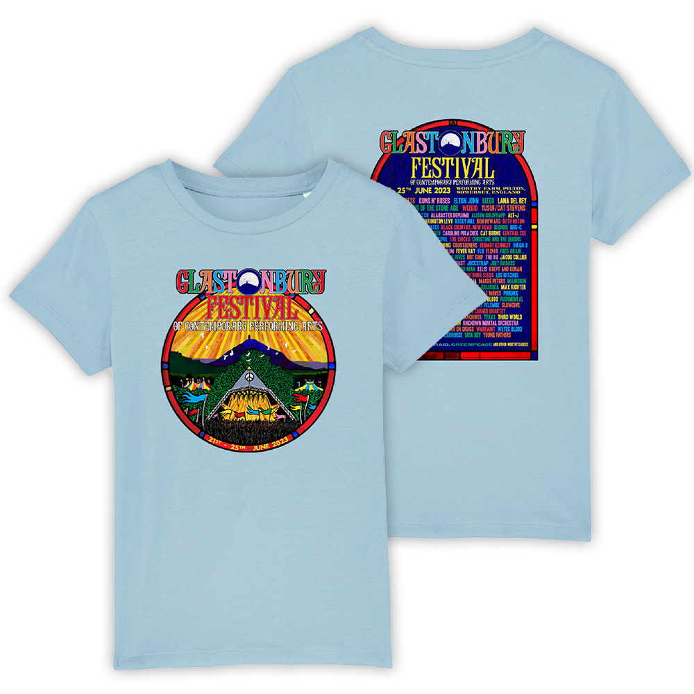 Sky Blue 2023 Official Glastonbury Festival Kids T shirt