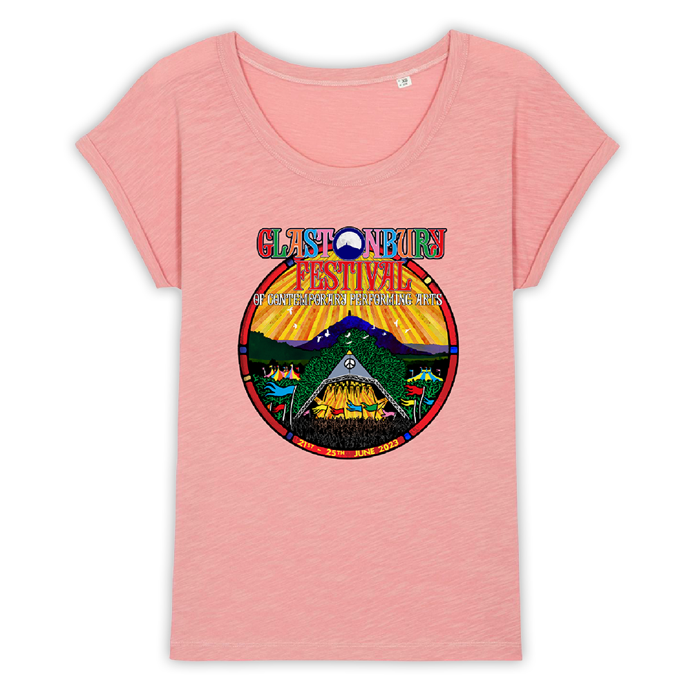 Canyon Pink 2023 Official Glastonbury Festival Capped Sleeve T-shirt