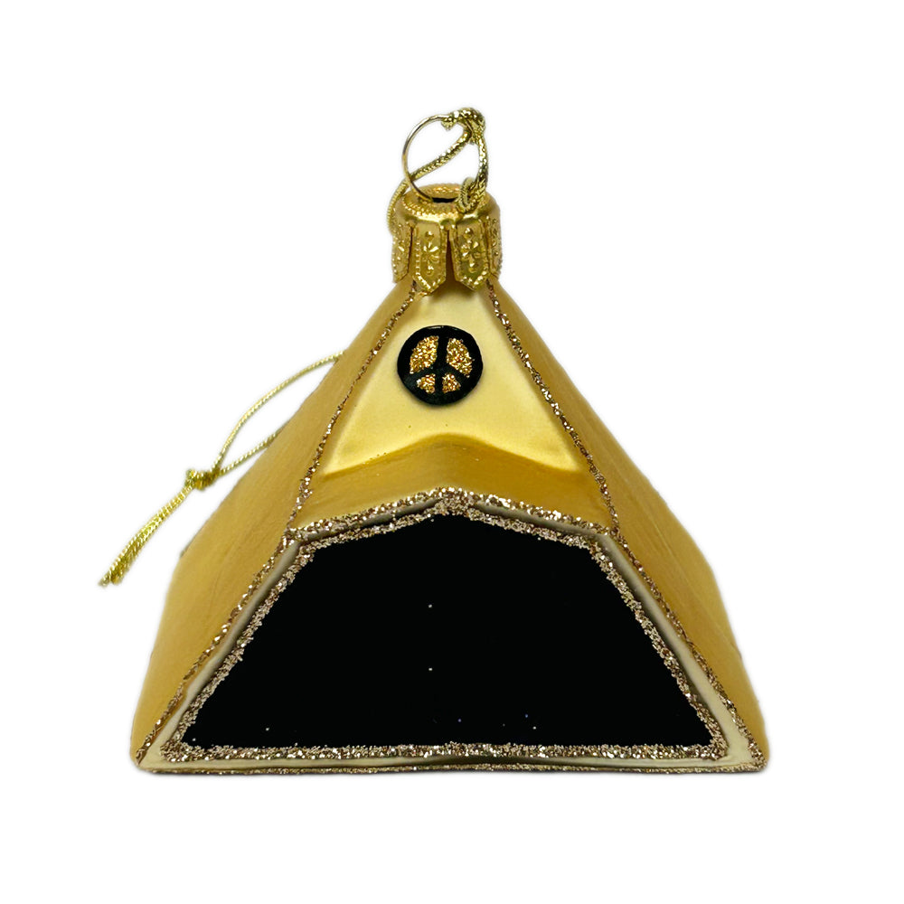 HANDMADE GOLD PYRAMID GLASS BAUBLE ORNAMENT