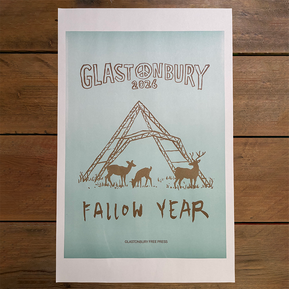 Teal and Brown 2026 Glastonbury Free Press Print