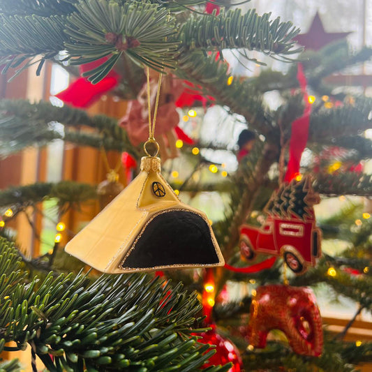 HANDMADE GOLD PYRAMID GLASS BAUBLE ORNAMENT